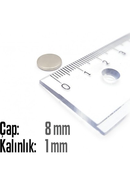Neodyum Mıknatıs Silindir Çap 8mm , Kalınlık 1mm ( 10 Adet) fiyatları