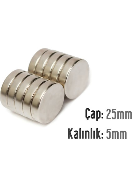 Neodyum Mıknatıs Silindir Çap 25MM , Kalınlık 5mm ( 2 Adet)