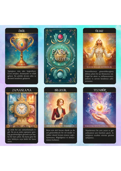 Para ve Kariyer Kehanet Destesi / 90 Adet Açıklamalı ve Anahtar Kelimeli Kehanet Tarot Kartı