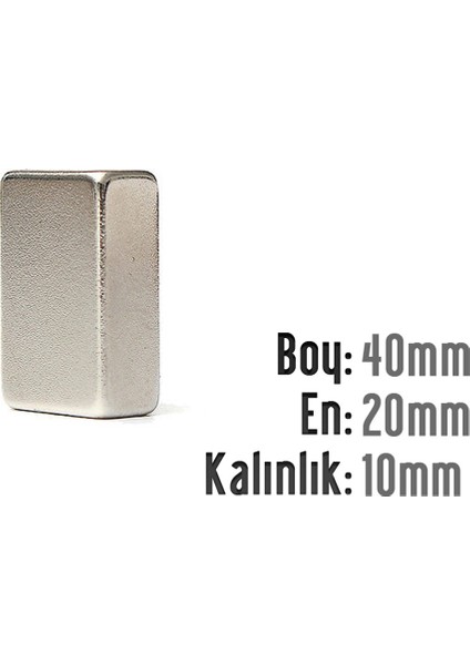 Neodyum Mıknatıs Köşeli 40X20MM , Kalınlık 10 mm ( 1 Adet)