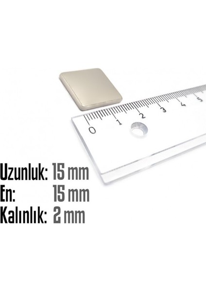 Neodyum Mıknatıs Köşeli 15X15MM , Kalınlık 2 mm ( 5 Adet) fiyatları