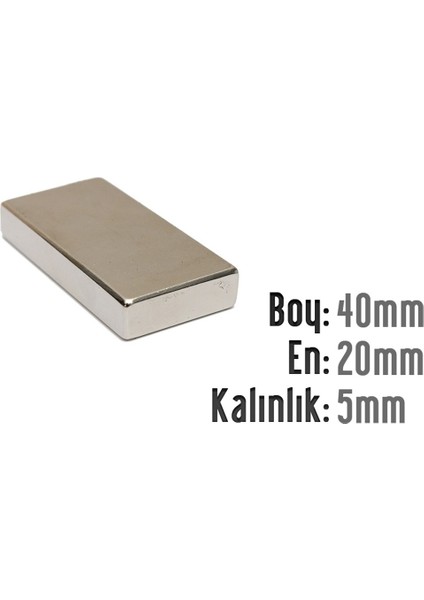 Neodyum Mıknatıs Köşeli 40X20MM , Kalınlık 5 mm ( 1 Adet)