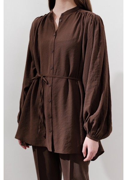 Tencel Büzgülü Tunik Kahverengi fiyatları