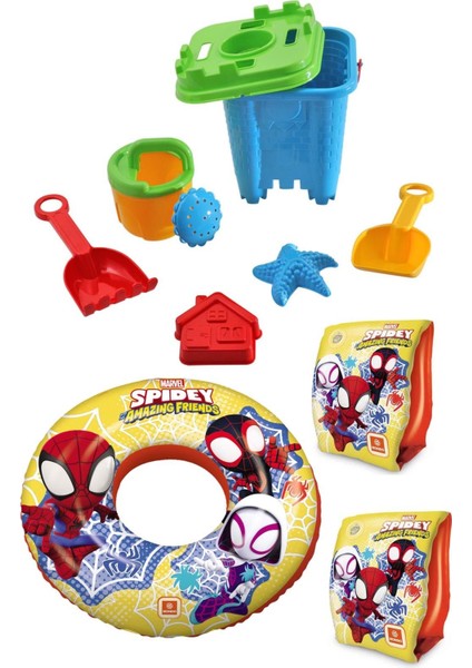 Çocuklar Için Renkli Yüzme ve Eğlence Seti, Can Simidi, Kolluk, Kum Kovası