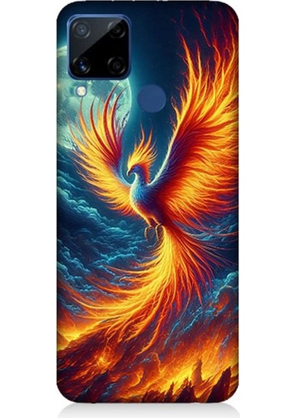 Realme C15 Uyumlu Ateşle Dans Eden Anka Desenli Silikon Kılıf