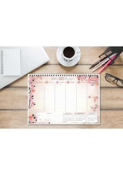 Planlayıcı 2025 Takvim A4 Ebat 53 Haftalık Planlayıcı Sakura 21X29,7 cm