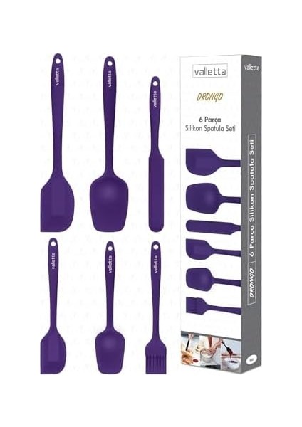Drongo Isıya Dayanıklı Yanmaz Yapışmaz Silikon Spatula Seti 6 Parça Mor