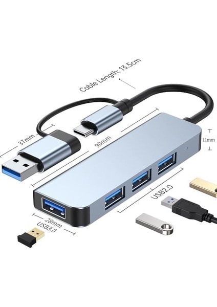 USB Çoğaltıcı Dönüştürücü 2 In 1 Adaptör 4 Port Type C USB 3.0 Hub For Mac Book Pro Air Otg USB 3.0 Adapter Type-C Çevirici USB Hub - (Kaliteli ve Hızlı)