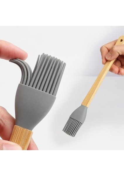 Silikon Spatula ve Fırça Seti, 5 Parça, Karışık Renkli, Bambu Saplı