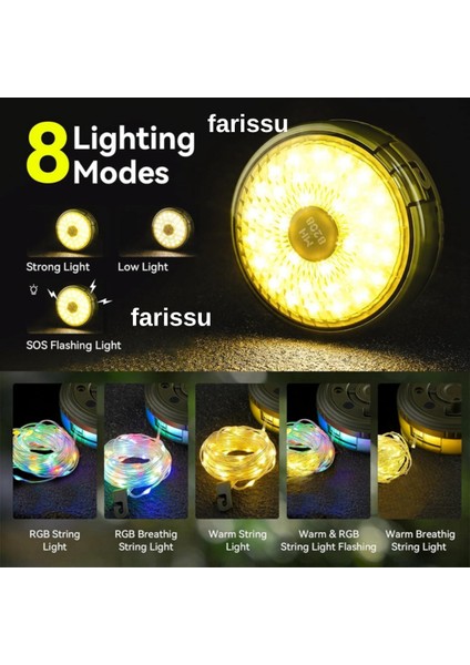 8 Fonksiyonlu 10 Metre Rgb LED Kamp Lambası | Powerbank Özellikli, Type-C Şarjlı, Taşınabilir Işık Zinciri fiyatları