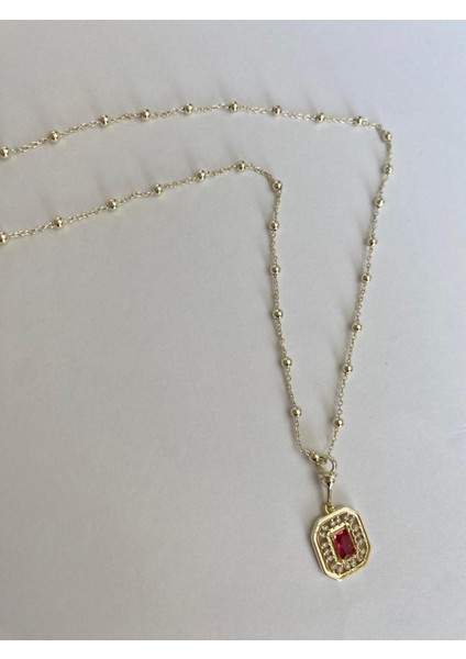 Kırmızı Taşlı Pirinç Gold Kolye indirimleri