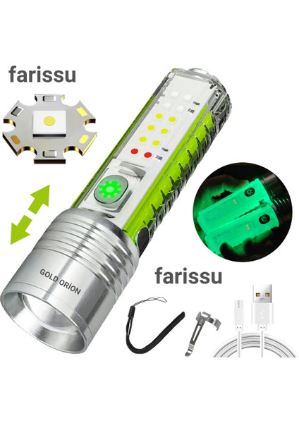 Gold Orion OR-520A | Zoomlu Şarjlı El Feneri | 50W Zoom Gücü | 8 Mod | Manyetik | Tip-C Şarj
