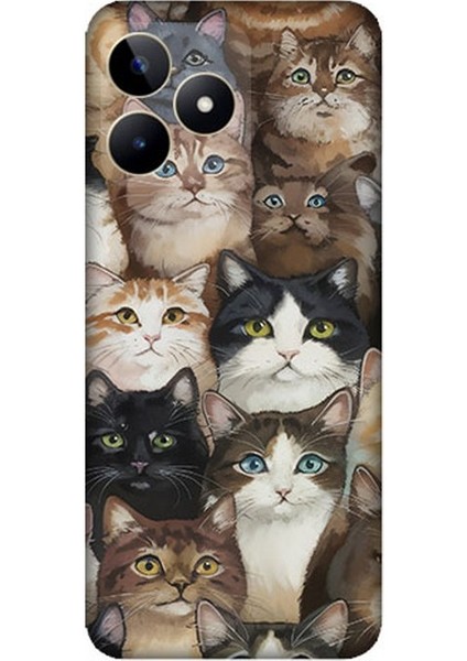 Realme C53 Uyumlu Kedi Kalabalığında Kaos Desenli Silikon Kılıf