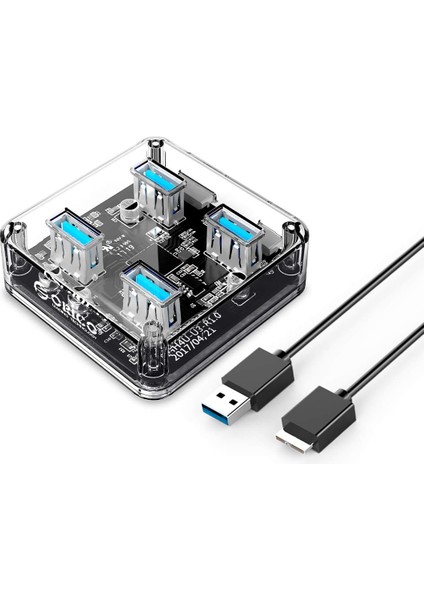 Şeffaf LED Işıklı 5gbps 4 Portlu Usb-A 3.0 Çoklayıcı 30 cm Kablolu