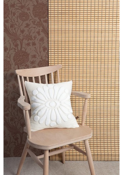 Jakarlı Kırlent 43X43 cm Boho Ekru
