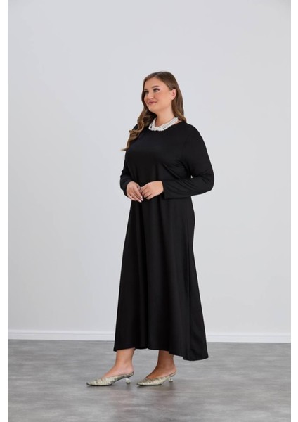 Kadın Siyah Büyük Beden Kristal Kumaş Elbise