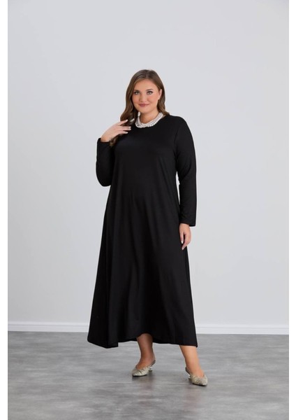 Kadın Siyah Büyük Beden Kristal Kumaş Elbise modelleri