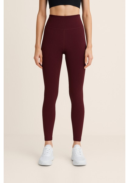 Yüksek Bel Toparlayıcı Ripli Fitilli Spor Kadın Tayt