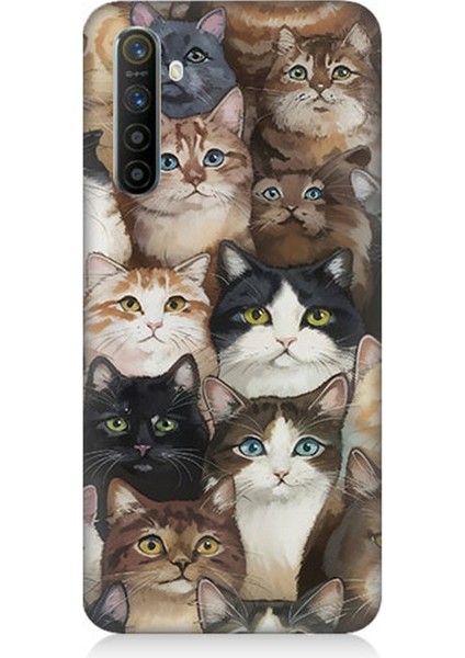Realme X2 Uyumlu Kedi Kalabalığında Kaos Desenli Silikon Kılıf