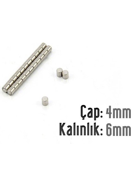 Neodyum Mıknatıs Silindir Çap 4mm , Kalınlık 6mm ( 30 Adet)