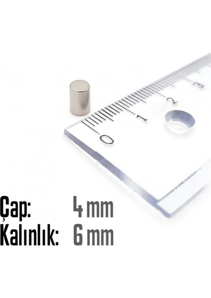 Neodyum Mıknatıs Silindir Çap 4mm , Kalınlık 6mm ( 30 Adet)