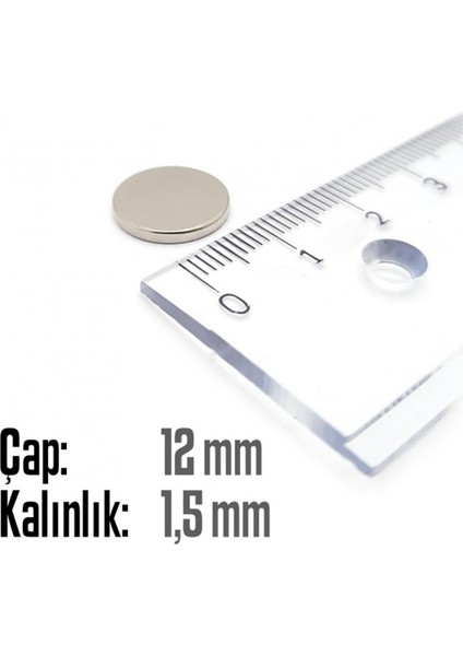 Neodyum Mıknatıs Silindir Çap 12MM , Kalınlık 1.5mm ( 10 Adet)