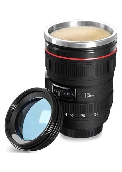 Objektif Kupa Lens Kupa Kahve ve Çay Için Termos Kupa Fotoğraf Tutkunları Için Dekoratif 350 ml (Cam Kapak)