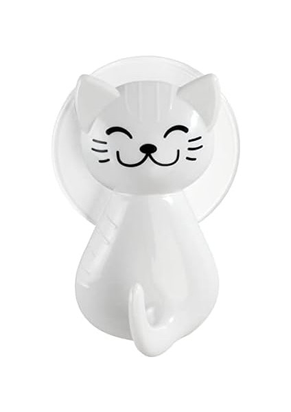 Kancası Kedi Beyaz - Duvar Askısı, Elbise Askısı, Plastik (Abs), 6 x 9, 5 x 5, 5 Cm, Beyaz