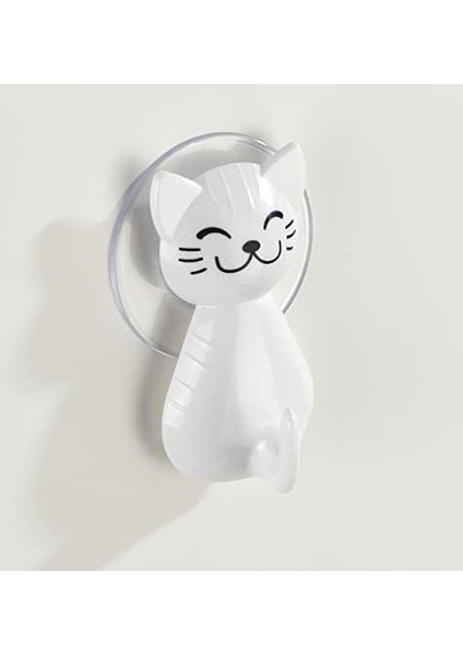 Kancası Kedi Beyaz - Duvar Askısı, Elbise Askısı, Plastik (Abs), 6 x 9, 5 x 5, 5 Cm, Beyaz