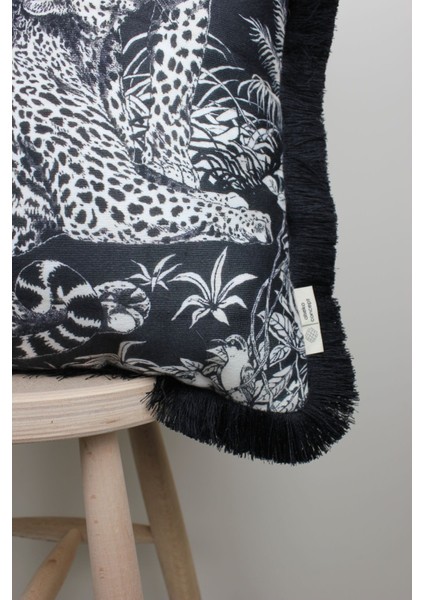Leopar Desenli Siyah 43X43 cm Kare Kırlent Kılıfı, Dijital Baskılı modelleri