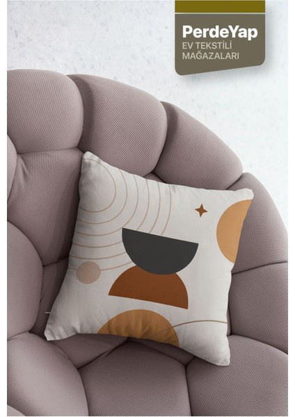 Etnik Sürrealist Objeler Desenli 4lü Dijital Baskılı Kırlent Yastık Kılıfı Kahve-Krem 43X43 cm 037 modelleri