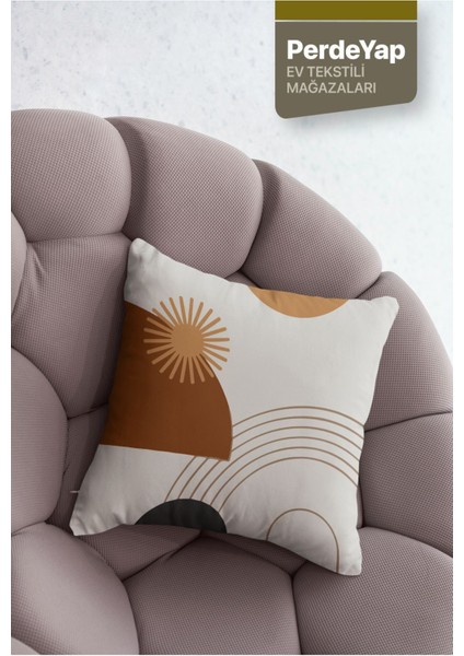 Etnik Sürrealist Objeler Desenli 4lü Dijital Baskılı Kırlent Yastık Kılıfı Kahve-Krem 43X43 cm 037 indirimleri