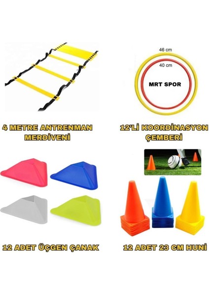 Futbol Basketbol Antrenman Seti 4m Merdiven Huni Üçgen Çanak Koordinasyon Çemberi Antreman