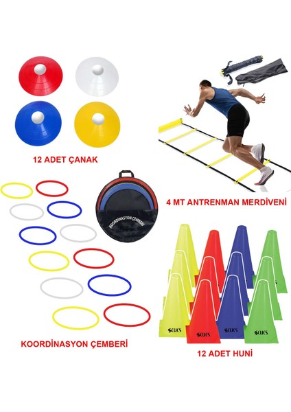 Scucs 26'lı Antrenman Seti 12'li Çanak 12'li Huni 4 mt Antrenman Merdiven Koordinasyon Çemberi