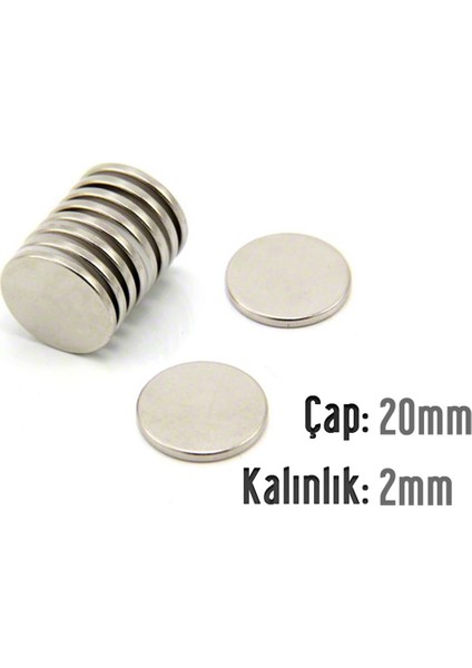 Neodyum Mıknatıs Silindir Çap 20MM , Kalınlık 2mm ( 3 Adet)