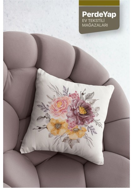 Krem Zemin Üzerine Güller Bahçesi Desenli 4lü Dijital Baskılı Kırlent Kılıfı 43 x 43 cm 040 modelleri