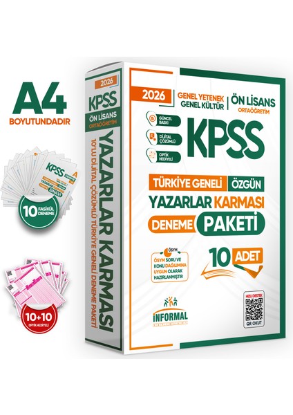 KPSS 2024 Ön Lisans Yazarlar Karması Genel Yetenek Genel Kültür Türkiye Geneli Kurumsal 10’lu Dijital Çözümlü Paket Deneme fiyatları
