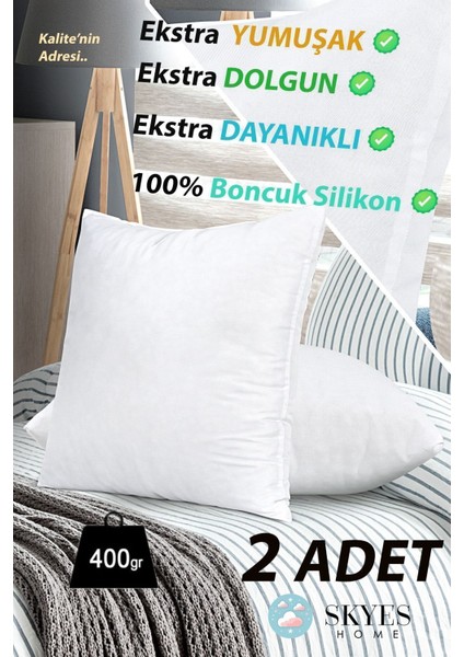 2 Adet Ultra Dolgun Kare Kırlent Içi Yastık - Mikrofiber Kumaş, Yüksek Kalite, Saf Boncuk Dolgu