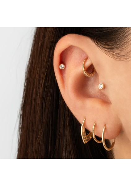 14 Ayar Altın Tektaş Minimal Tragus Piercing