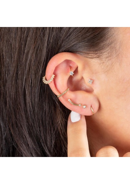 14 Ayar Altın Tektaş Minimal Tragus Piercing