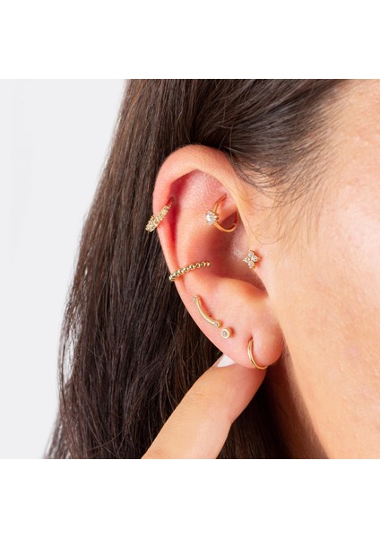 14 Ayar Altın Tektaş Minimal Tragus Piercing