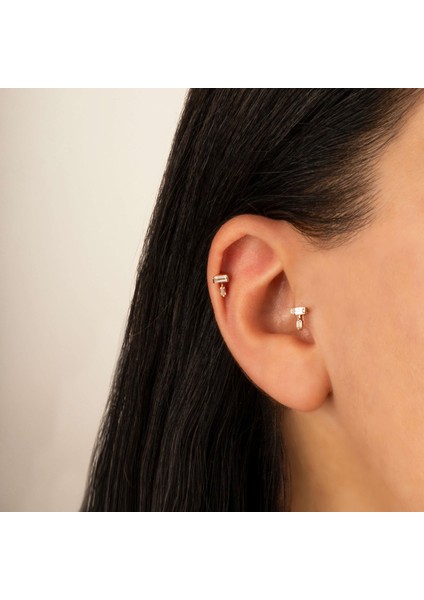 14 Ayar Altın Bagette Minimal Tragus Piercing