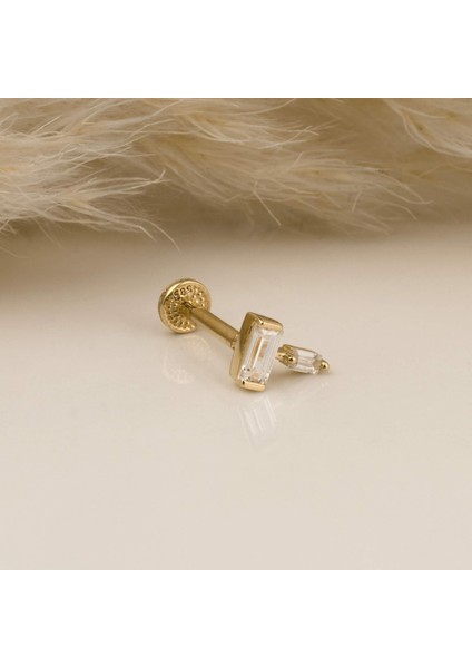 14 Ayar Altın Bagette Minimal Tragus Piercing