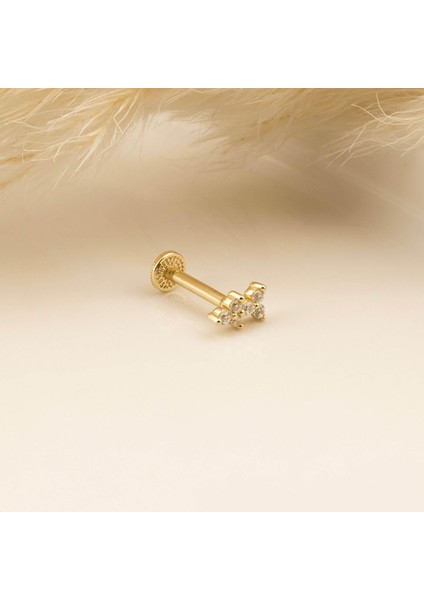 14 Ayar Altın Taşlı Simona Minimal Tragus Piercing