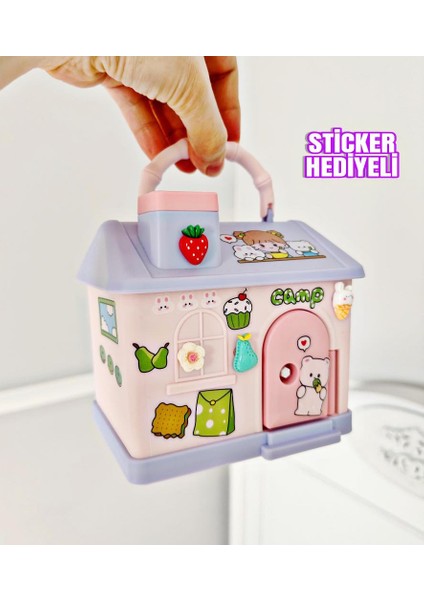Ev Tasarım Çocuk Kumbara Kilitli Pembe Renk (Sticker Hediyeli)