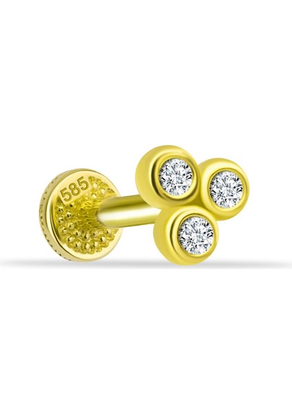 14 Ayar Altın 3 Taşlı Minimal Tragus Piercing