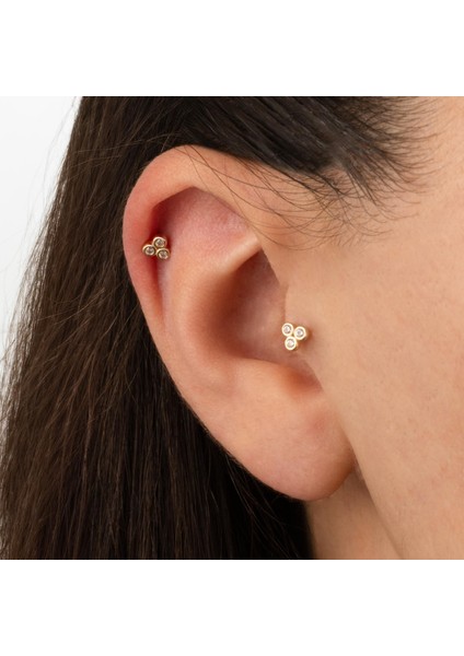 14 Ayar Altın 3 Taşlı Minimal Tragus Piercing