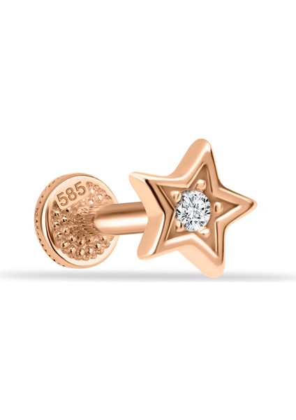 14 Ayar Altın Taşlı Yıldız Minimal Tragus Piercing
