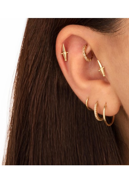 14 Ayar Altın Kılıç Motifli Minimal Tragus Piercing