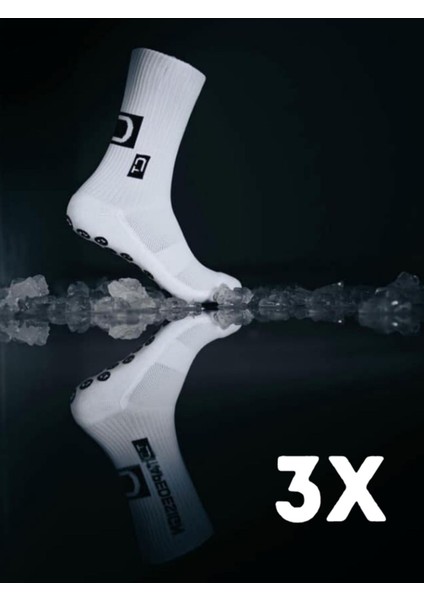 3 Çift Özel Beyaz Kaydırmaz Silikon Havlu Taban Dikişsiz Maç Pro Sporcu Çorabı